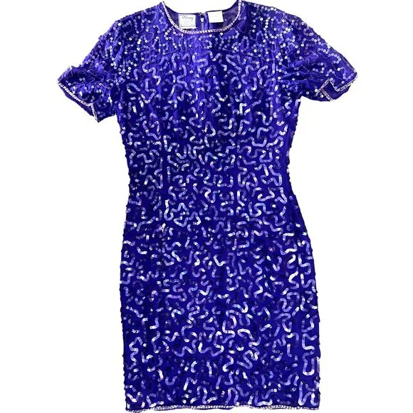 All Silk Vintage Dress by Stenay Size 4 Purple Sequin Cocktail Party Glam Core - Picture 9 of 13